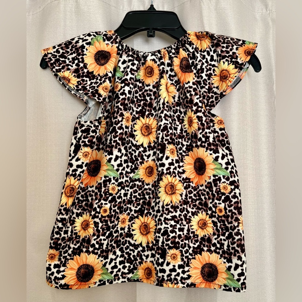 SHEIN Girls Sunflower Leopard Print Flutter Sleeve Top Size 7Y - Picture 5 of 5